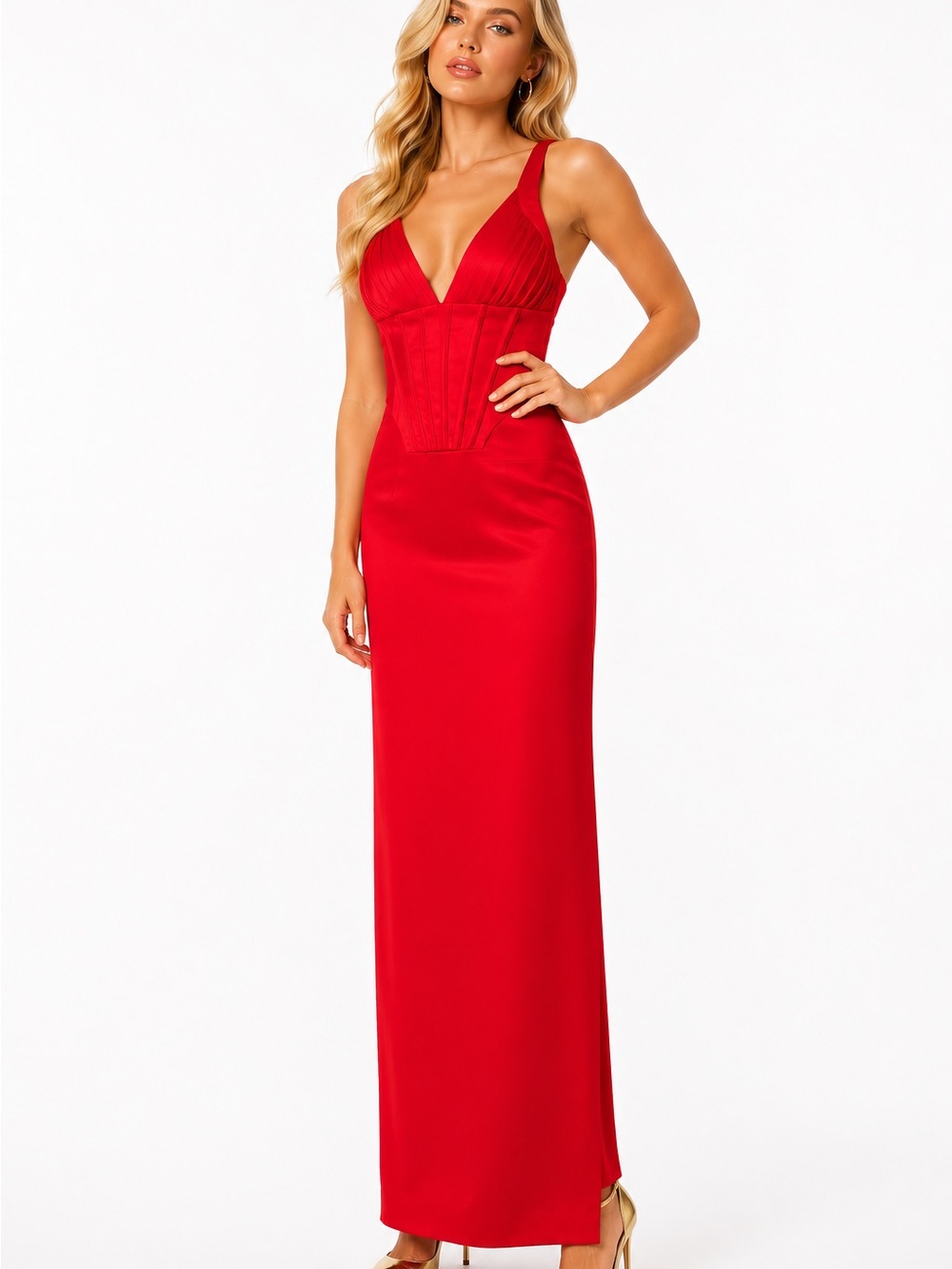 ❤️ NWT Red Satin Corset Maxi Dress ❤️